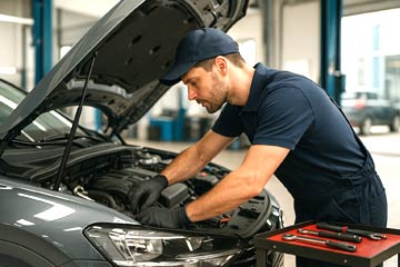 Mechanic performing vehicle maintenance