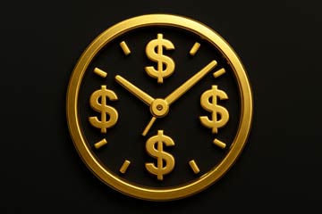 Clock with dollar signs representing time is money