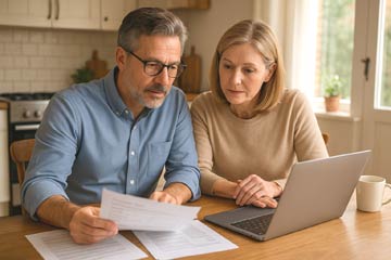 Couple reviewing financial documents together