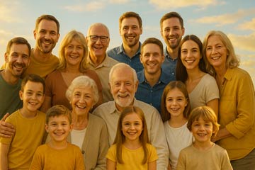 Family of four generations together representing legacy planning