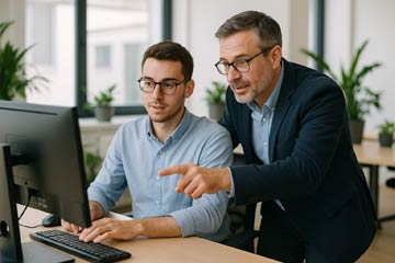 New employee being trained at computer