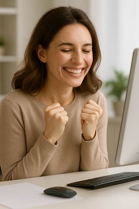 Woman smiling after receiving expected refund