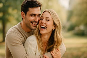 Happy couple reviewing financial records