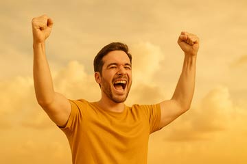 Person celebrating success with arms raised in victory